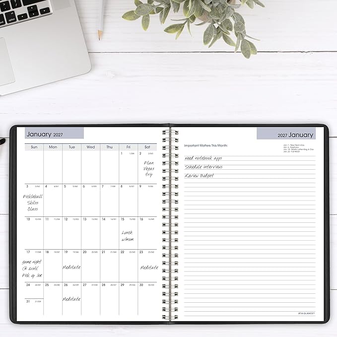 AT-A-GLANCE 2026 Planner, Weekly & Monthly, 7" x 8.75", Medium, Executive, DayMinder, Black (G5460026)