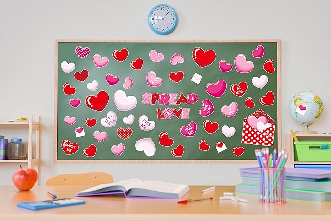 FYSUIMU Valentine' s Day Classroom Door Decoration Bulletin Board Set Red Pink Heart Spread Love Envelope Paper Cutouts for School Classroom Chalkboard Wall Door Welcome Decor