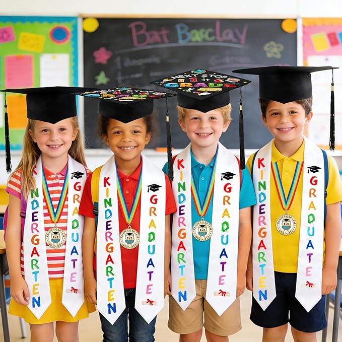 Kindergarten Graduation Cap Stole Medal Set, 2026 Preschool Kindergarten Graduation Gifts Party Supply for Boys Girls