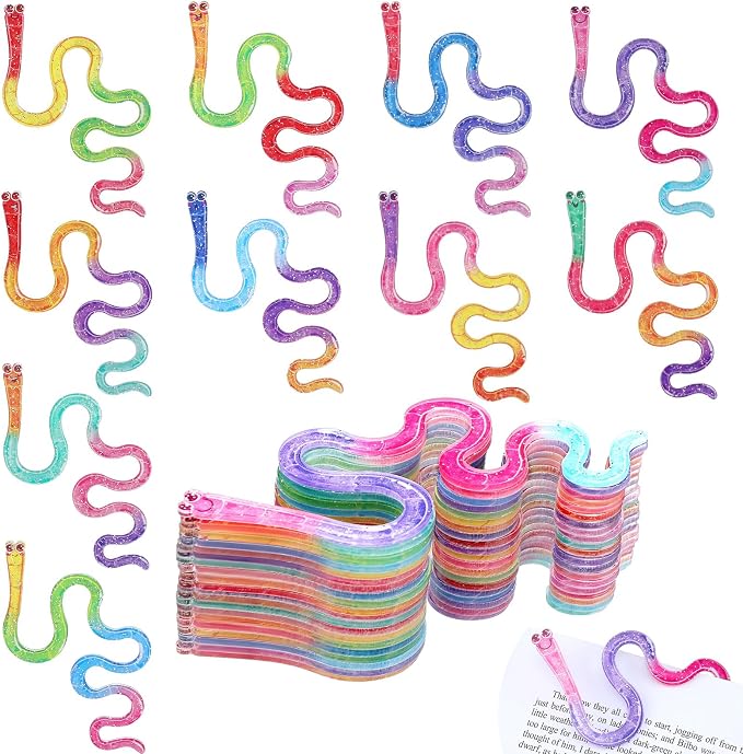 Resurhang 20 Pcs Worm Acrylic Bookmark 10 Design Cute Paperclip Glitter Gummy Worm Funny Bookmark Gift Idea for Reading Book Lover Teacher Student School Classroom Office Library Read Supply (Novelty)