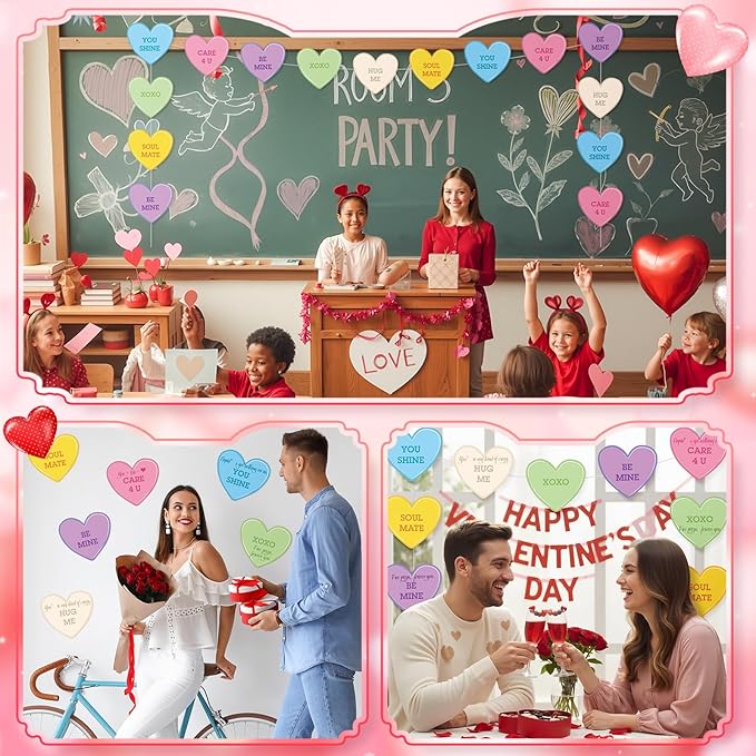 Taobary 24 Pcs 7.08 Inch Large Heart Cutouts Paper Valentine's Day Conversation Heart Shaped Cutouts Craft Pastel Valentine Bulletin Board Decorations for Classroom Poster Wall Decor Party Supplies
