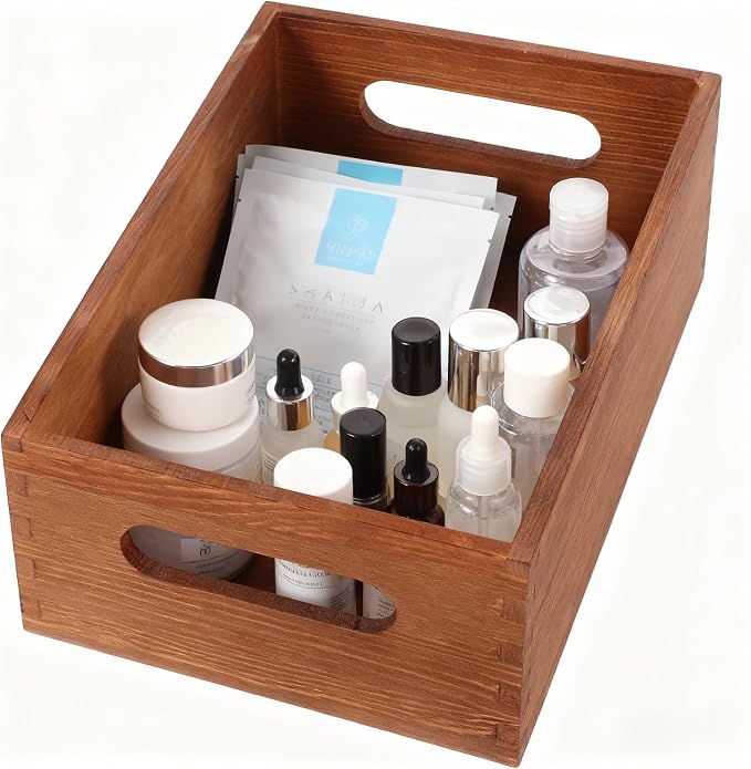 jojofuny Solid Wood Storage Box with Handles 9.84In X 5.90In X 3.07In Multi-Use Desktop Crate Organizer for Tools Office Supplies and Sundries
