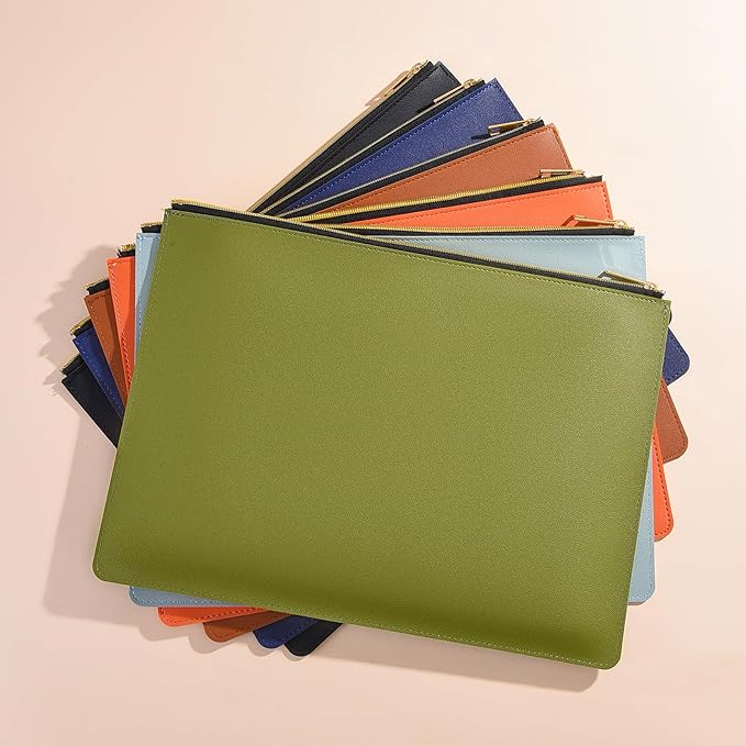 Enyuwlcm PU Leather A4 File Folder Zipper Document Holder Envelope Folder Case for Receipt Contract (2, Black&Orange)