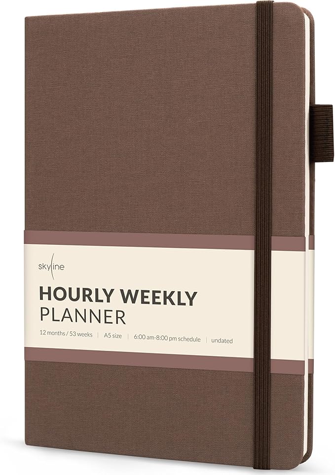 Skyline Hourly Weekly Planner – Undated Agenda & Daily Appointment Book – Time Blocking Notebook for Business Entrepreneurs, A5 (Dark Terracotta)