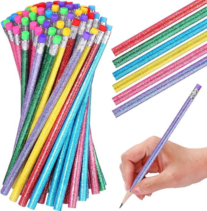 TecUnite 60 Pcs HB Pencils #2 Unsharpened Wood Cased Pencils with Eraser Hexagonal Pencil Cute Graphite No 2 Pen for Adults Gifts Exam School Office Sketching Learning (Glitter Series)