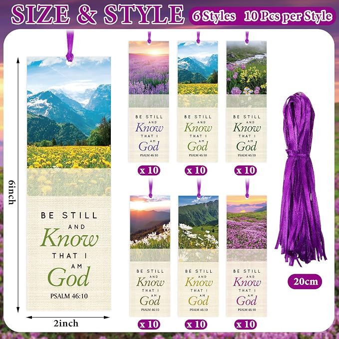 Dispowreath 60 Pcs Be Still and Know that I Am God Bookmarks Religious Psalm 46: 10 Bookmarks Church Exchange Gifts for Sunday School Vbs Church Prizes Party Favors