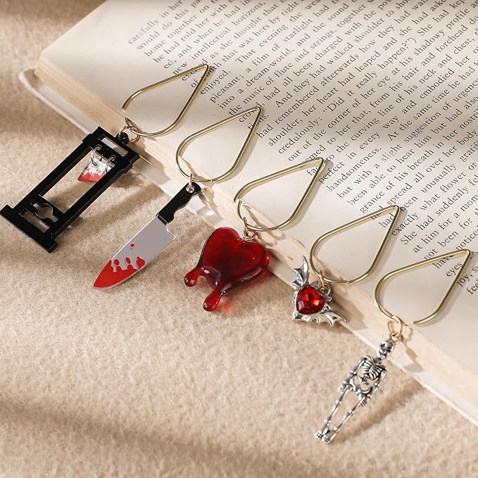 Dark Romance Metal Bookmark - 8 PCs Personalized Cool Unique Paperclip Book Marks Fantasy Horror Skeleton Page Markers Gifts for Reading Lover Women Men Bookish Birthday School Accessories