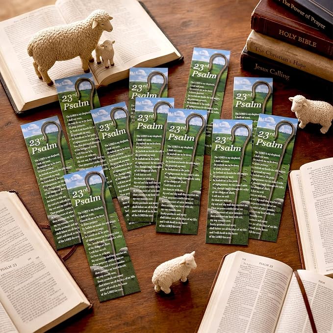 MotiMind 60 Pcs Shepherd's Staff Religious Bookmarks 23rd Psalm 6.5 x 2 Inches Inspirational Religious Bookmarks for Teens Men Women Bible Bookmark with Scriptures Church Exchange Christian Faith Gift