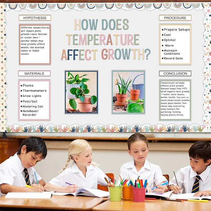 129Pcs Boho Science Fair Board Supplies Includes Self Adhesive Science Fair Project Titles Subtitles Presentation Bulletin Border Letter Stickers Trim Scalloped Bulletin Borders for Classroom Office