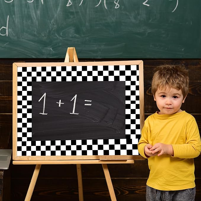 66 ft Black and white checkered flag bulletin board border Checkered die-cut border trim paper cutouts roll for Back to School Decoration Chalkboard Bulletin Board Window Wall Home Funny Decor