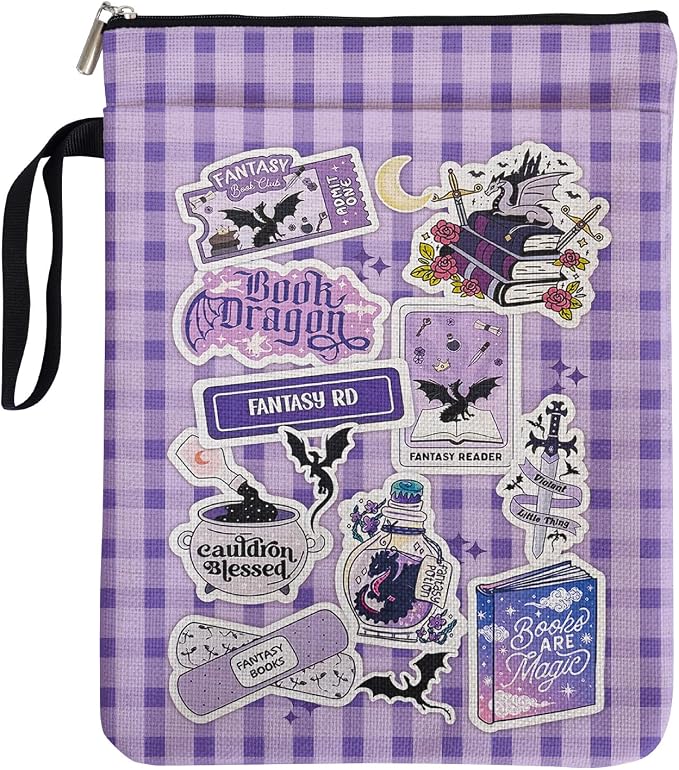 The Fourth Wing Purple Checkered Collage Style Book Covers for Book Lovers with Handle, Book Club Book Sleeve Pouch Gifts for Backtoschool, Reading Accessories for Women Friends Reader Bookish