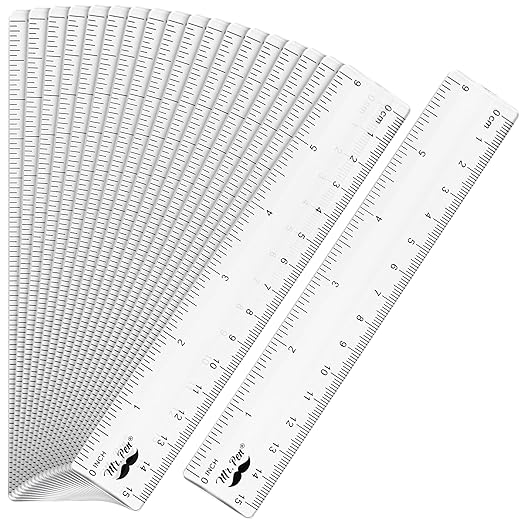 Mr. Pen- Plastic Rulers, 6 Inch, 18 Pack, Easy-to-Read Markings, Scratch-Resistant Design, Durable Clear Ruler for Crafting Office & School, School Supplies, Bulk Rulers Set, Measuring Tools