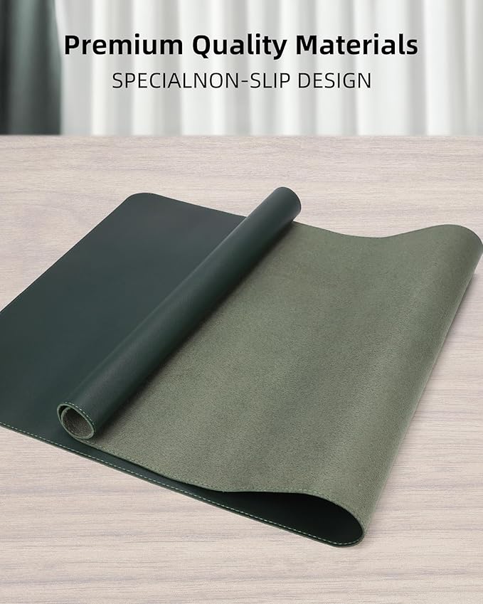 AFIING Large Desk Mat 55" x 24" - PU Leather Desk Pad Protector, Waterproof Non-Slip Extended Mouse Pad for Office Desk, Keyboard, Laptop and Home Workspace (Dark Green)