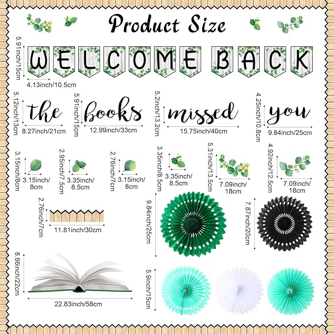 Qilery 83 Pcs Welcome Bulletin Board Set Welcome Back The Books Missed You Classroom Decoration Greenery Plant Bulletin Board Cutout Back to School Classroom Decoration for Home Library School