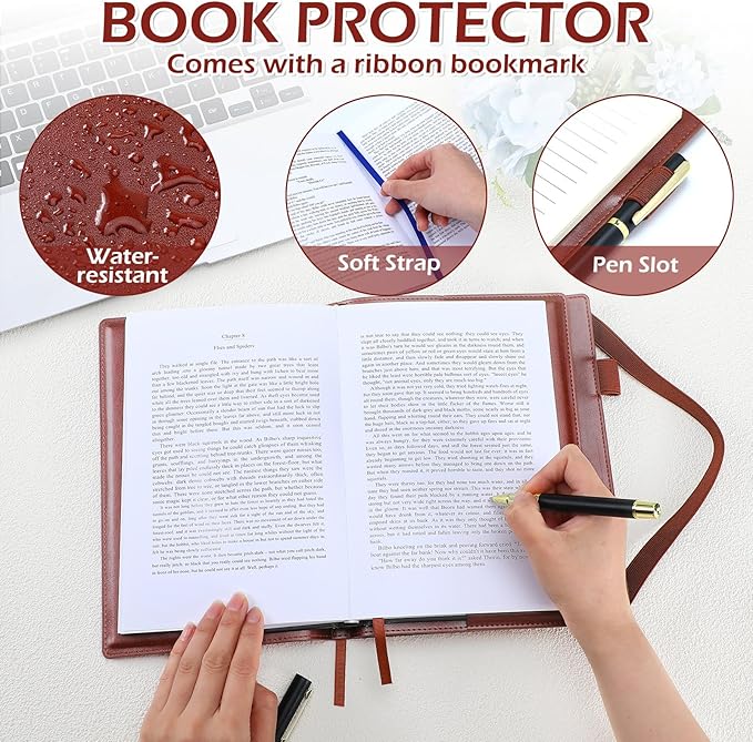 Motipuns Double Alcoholics Anonymous AA Big Book Cover for 12 Steps & 12 Traditions Double AA Book Cover with Medallion Holder Pen Clip Alcoholics Anonymous Gifts for Serenity Prayer (Brown)