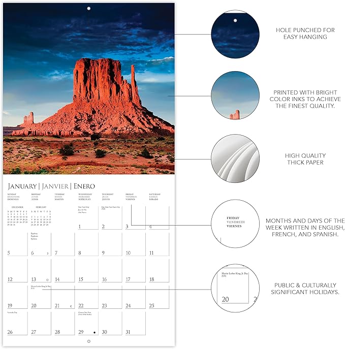 Graphique 2025 Wonders of the World Wall Calendar | 12” x 12” | Thick Paper | Home & Office Organizer | Large Monthly Grid | 3 Languages & Marked Holidays | 4 Month Preview Page for 2026
