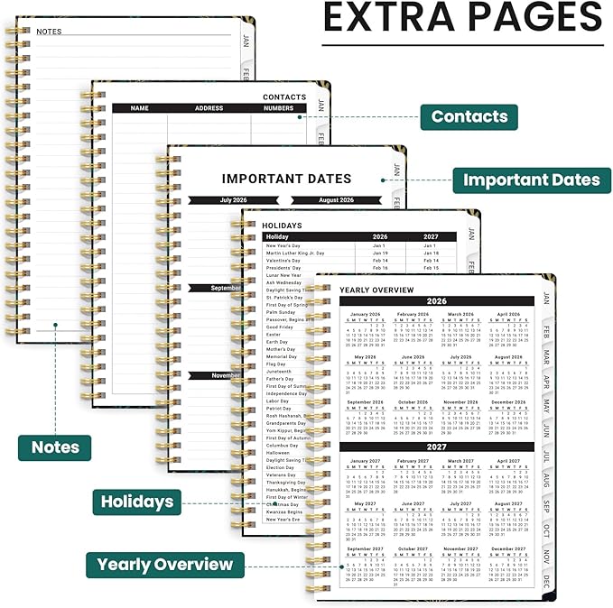 2026 Planner, Weekly and Monthly Planner for Women, January 2026 - December 2026, Hardcover 2026 Calendar Planner Book with Tabs, Inner Pocket, Spiral Bound, Perfect for Office Home School Supplies - A5 (6.3" x 8.5"), Gilded Botanica