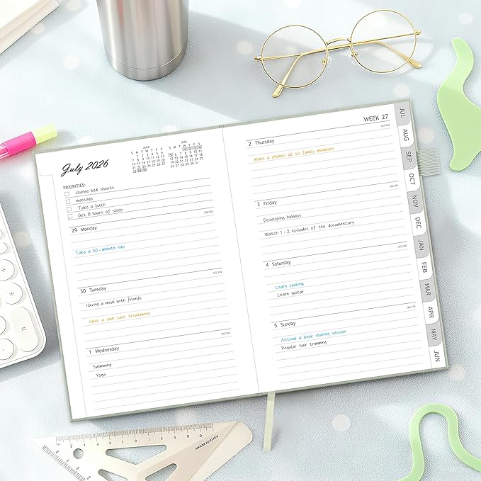 2026-2027 Planner, Weekly and Monthly Calendar Planner from July 2026 - June 2027, 6"×8.5" Linen Hardcover Agenda Book with Tabs, Pen Holder, Inner Pocket for Office School, Sage Green