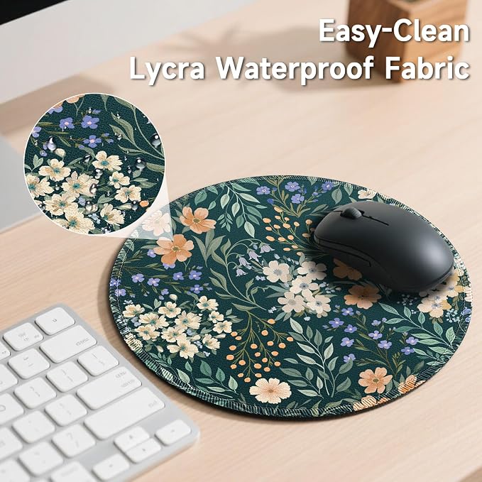 Gctriki Flower Mouse Pad, 8.6 Inch Round Mousepad with Stitched Edges, Non-Slip Rubber Base, Washable Comfortable Desk Mat for Computer Laptop, Gift for Women Teacher Nurse Office Desk Decor