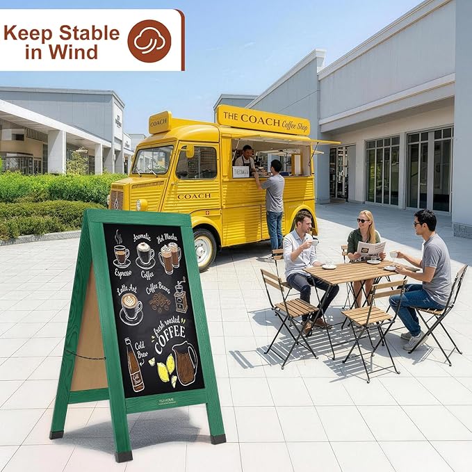 Wood Magnetic A-Frame Chalkboard Signs, 40" x 20" Large Sandwich Board Signs Outdoor, Double-Sided Sidewalk Blackboard for Business, Wedding, Vendor Display, Coffee Shope - Green