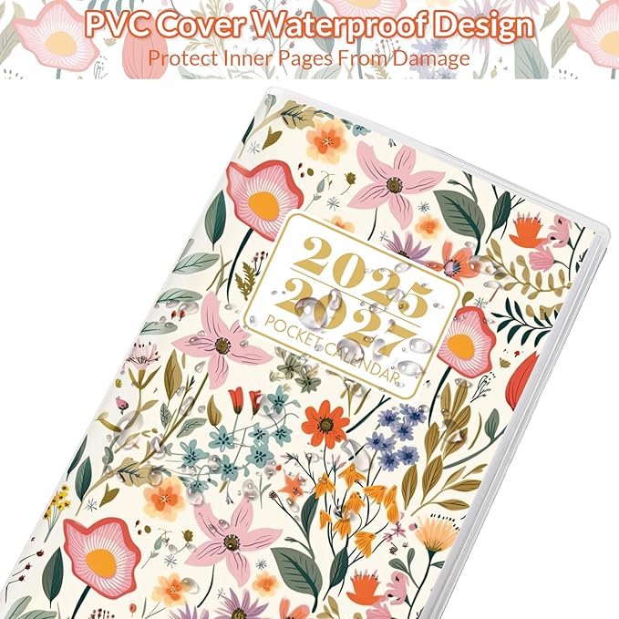 Pocket Calendar 2025-2027, Monthly Purse Planner - 6.7" x 3.7" - Covers from September 2025 to December 2027, Pocket Calendar with PVC Cover for Planning, Organizing and Office - Floral Design