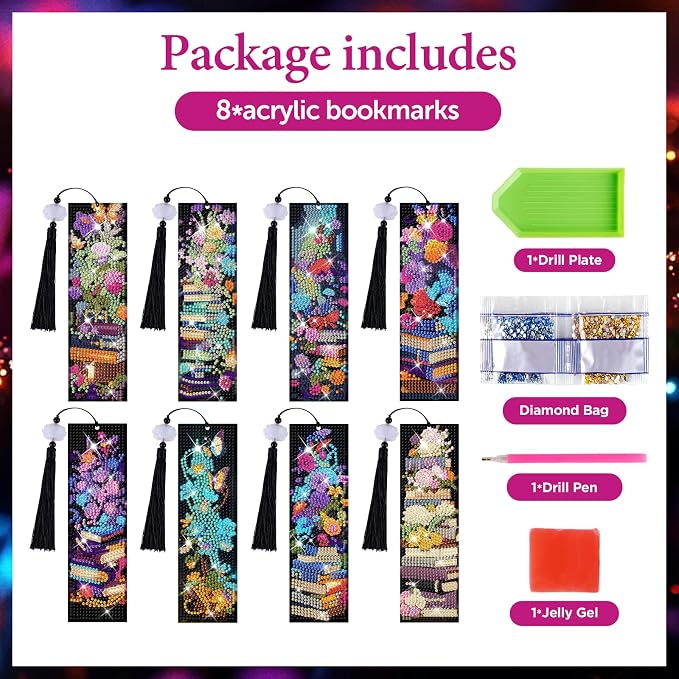 8 Pieces Christian Bible Verse Diamond Art Bookmarks 5d Christian Beaded Bookmark Acrylic Tassel Bookmark for DIY Making Beginners Adults Arts Craft Supplies (Book)