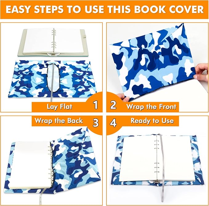 feela 8 Pack Jumbo Fabric Book Covers, Stretchable Washable Durable Reusable Nylon Covers for Hardcover Textbooks Notebooks up to 9'x11', 8 Patterns