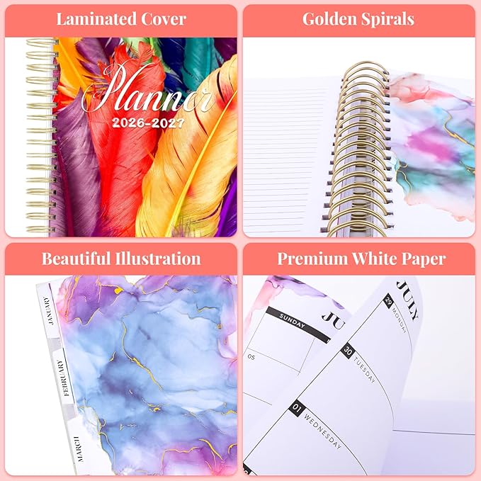 Planner 2026-2027, Large 18 Months Academic Daily Weekly Monthly Planner Yearly Agenda Jan. 2026–June. 2027, 7.9" x 9.8", Page Tabs, Separator Page, Pocket Folder, Bookmark, Stickers, Sticky Note Set