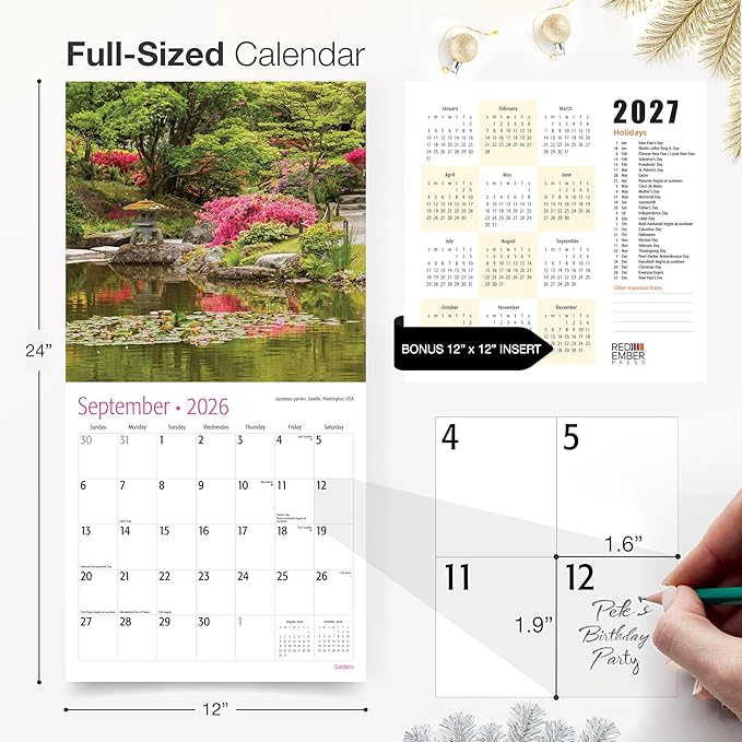 RED EMBER Select - Gardens 2026 Wall Calendar 12 Month | 12" x 24" Open | Thick & Sturdy Paper | Giftable | Nature Calendar 2026