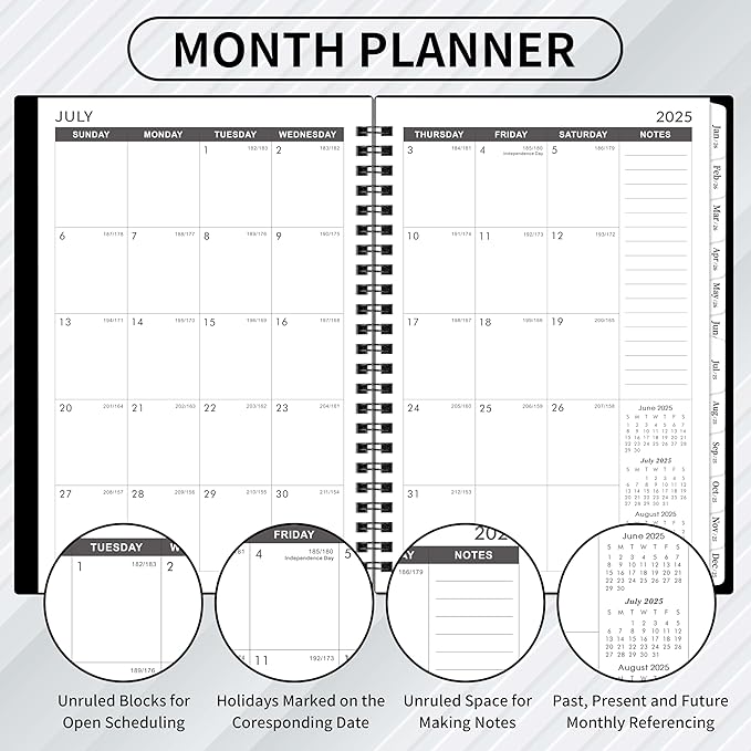 2025-2030 Monthly Planner/Calendar - Jul. 2025 - Jun. 2030, Monthly Planner, 5 Year, 6.2" x 8.3", Multi Year Calendar 2025-2030 with Twin-Wire Binding, Tabs, Storage Pocket - Black