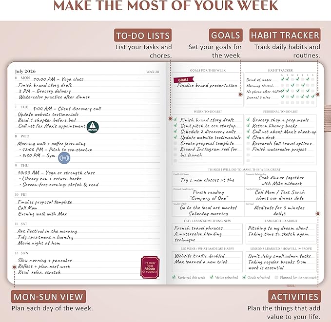 Legend Planner PRO Dated Jan 2026-Jan 2027 – Deluxe Weekly & Daily Organizer with Time Slots. Appointment Book Journal for Work & Time Management, A4 Hardcover (Rose Gold)