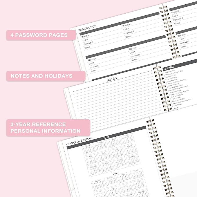 2026-2028 Monthly Planner - July 2026 - June 2028, 9" x 11", 2 Year Planner, Spiral Bound, Pink Cardboard Cover