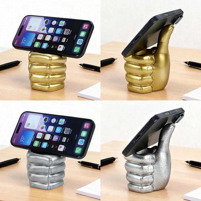 Thumbs Up Pen Holder and Phone Stand,Thumbs Up Very Good Pen Container Cell Phone Stand Holder Desk Organizer Decoration for Office Desk Home Decorative (silvery)