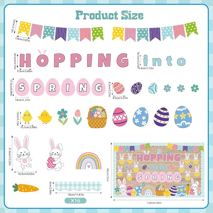 Easter Bulletin Board Set Spring Easter Bunny Eggs Bulletin Board Classroom Decorations Hopping into Spring Cutouts for Teacher Classroom School Office Chalkboard Wall Home Decor