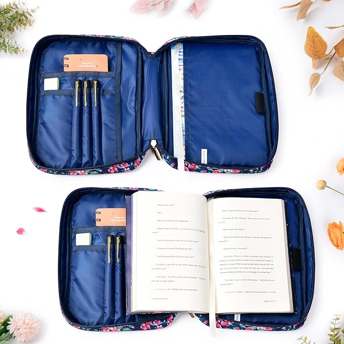 G-LEAF Bible Cover Case/Book Cover, Bible Case for Women Girls, Bible Cover Bags Floral Pattern With Handle Fits for Standard Size Bible, 9.5x6.7x2.5 In