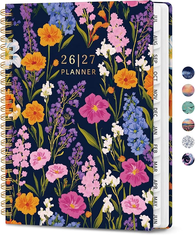 Planner 2026-2027, Monthly and Weekly Calendar Academic Planner July 2026 - June 2027, Hardcover Student Teacher Planning Agenda Book with Tabs, Perfect for Office School Supplies, A5 (6.3" x 8.5") - Gentle Bloom