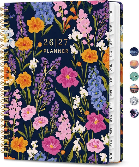 Planner 2026-2027, Monthly and Weekly Calendar Academic Planner July 2026 - June 2027, Hardcover Student Teacher Planning Agenda Book with Tabs, Perfect for Office School Supplies, A5 (6.3" x 8.5") - Gentle Bloom