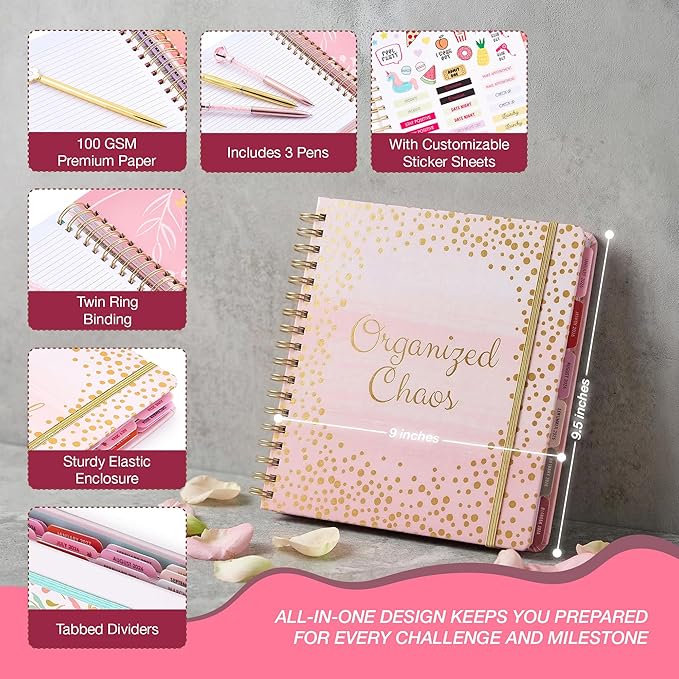 Votum 18 Month Hard Cover Planners/Calendars 10" x 10", January 2026 - June 2027 - Daily, Weekly & Monthly Organizer with Pens, Stickers, Sticky Notes, and a Sturdy Cover - Organized Chaos