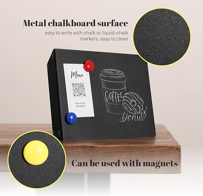 Metal Chalkboard Sign 6 x 8 inches - Food Signs for Party Buffet, Mini Chalkboard Sign, Food Display Card, Kitchen Tabletop Chalkboards, Small Standing Menu Boards for Wedding