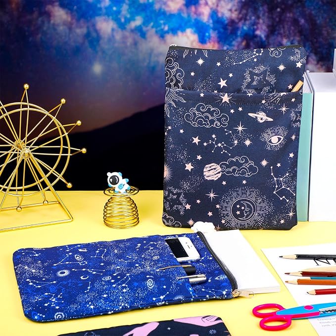 Roowest 3 Pcs Book Protector Sleeve with Zipper Covers Protector Bag Pouch for Book Lovers Bookish Holiday Festival Gifts Canvas Paperback Cover Washable Pouch Pocket 11 x 8.7 Inch(Celestial)