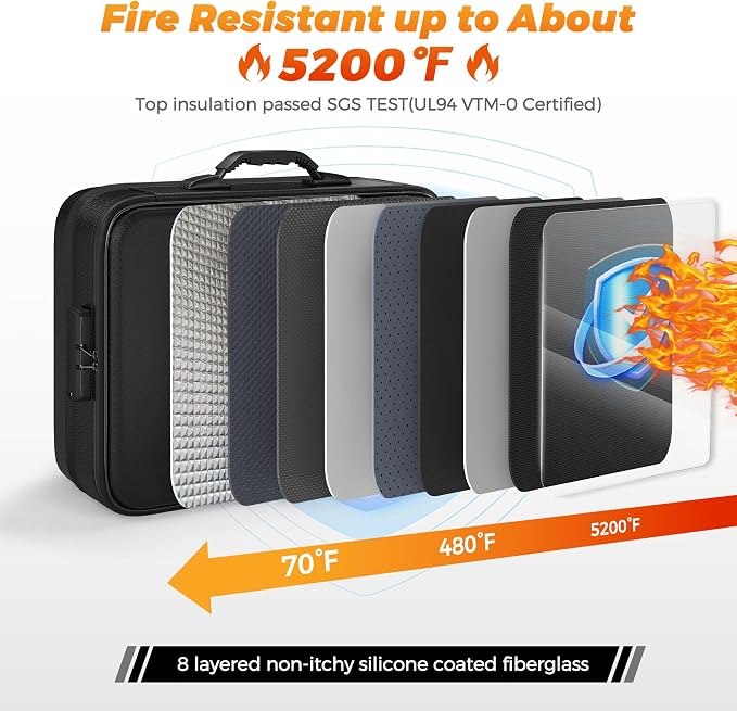 Nacial 5200℉ Fireproof Document Box with Lock, Expandable Document Organizer, Heat Insulated Fireproof Waterproof Box for File Storage, ﻿Portable Sturdy Handle for Important Documents Home Travel