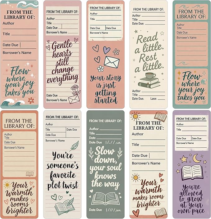 Library Card Bookmarks Bulk, 100 Pcs Vintage Aesthetic Book Marks for Reading Women Girls, Bookish Paper Page Markers Double Sided for Book Lovers Library Reading Accessories Gifts