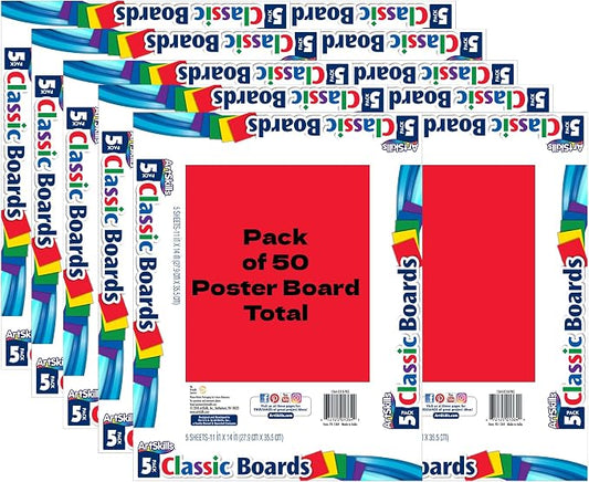 ArtSkills 11" x 14" Poster Board, School and Craft Supplies, Bold Assorted, 50-Pack