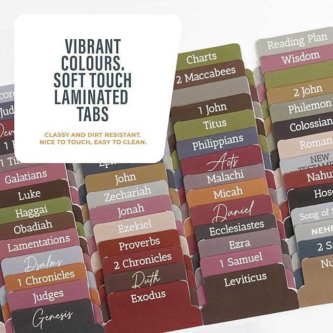 Brown Bible Book Tabs – 100 Soft-Touch, Laminated Bible Tabs for Holy Bible – Durable Tabs for Bible – Protestant & Catholic Bible Tabs Large Print – Bible Tabs for Women & Mens Bible