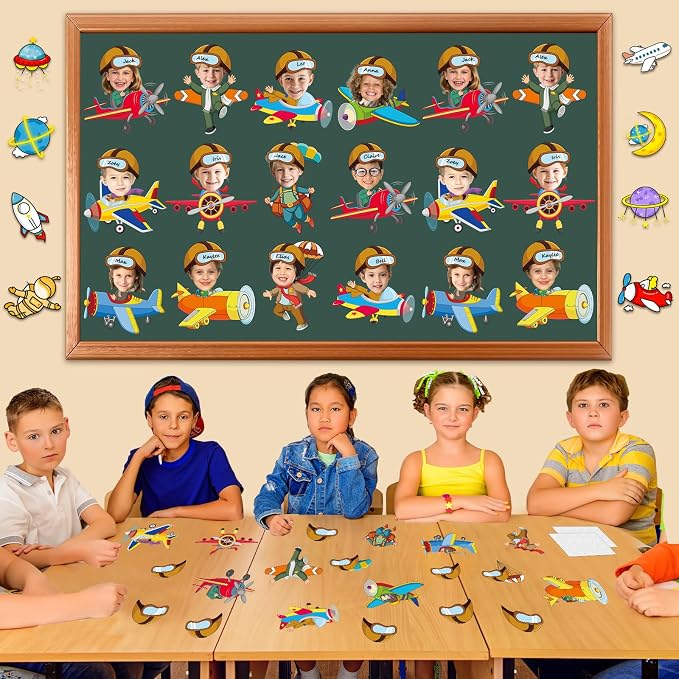 60pcs Pilot Airplane Cutouts Aircraft Bulletin Board Decorations Adventure Travel Theme Paper Cut-Outs Classroom Decorations for Classroom DlY Craft Photo Kindergarten Preschool Wall Door Supplies
