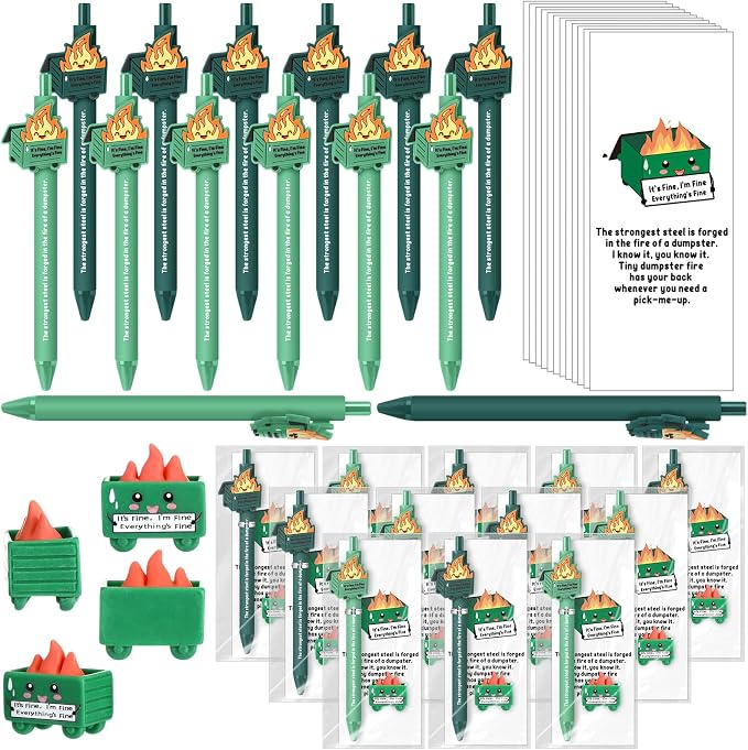 Sayglossy 36 Set Dumpster Funny Desk Accessorie Employee Appreciation Bulk Teacher Graduation End of Year Positive Coworker CNA Nurse Thank You Inspirational Pen Mini Figurine Card Bookmark (Green)
