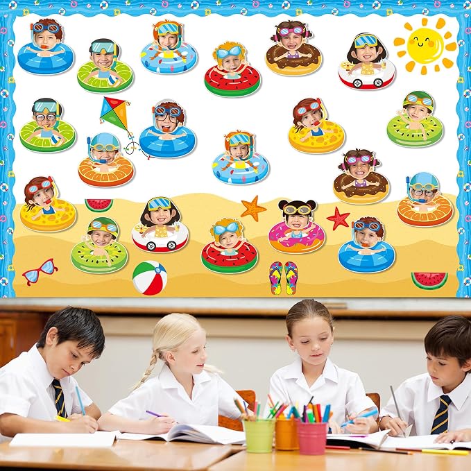 gisgfim 80Pcs Summer Cutouts Swim Ring Decorations Bulletin Board Summer Hawaiian Paper Cut-Outs Classroom Decor for Boy Girl DIY Craft Photo Wall Beach Pool Kindergarten Preschool Party Favor Supply