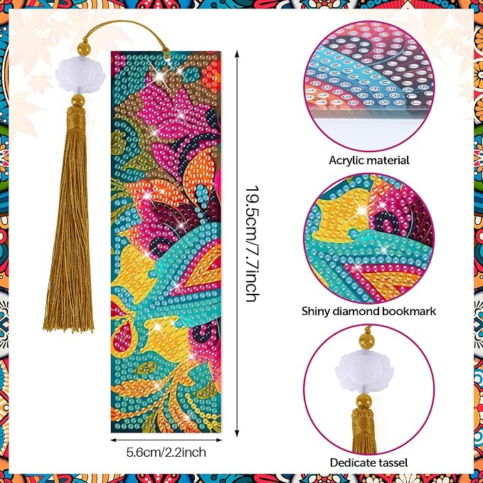 8 Pieces Christian Bible Verse Diamond Art Bookmarks 5d Christian Beaded Bookmark Acrylic Tassel Bookmark for DIY Making Beginners Adults Arts Craft Supplies (Boho-1)