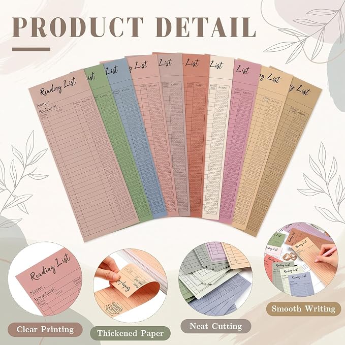 100 Pcs Reading List Bookmark 3 x 8 Inch Reading Log Bookmark Personal Personal Library Cards for Book Lover Gifts Enthusiast Reader Student Teacher Book Accessories (Dark Color)