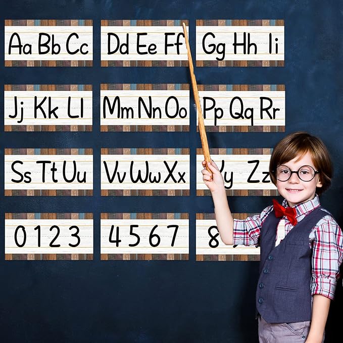 12 Pieces Alphabet Bulletin Board Strips Set Alphabet Line ABC Alphabet Banner & Number Border Posters for Preschool Kindergarten Classroom Playroom Bedroom (Industrial Chic)